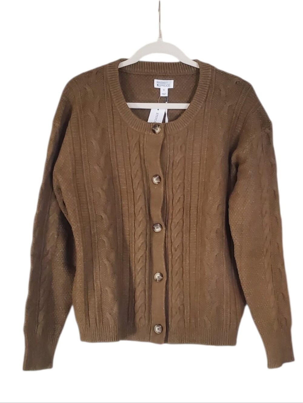Langley Round Neck Cable Knit Sweater Olive Green Cabin Cottage XL